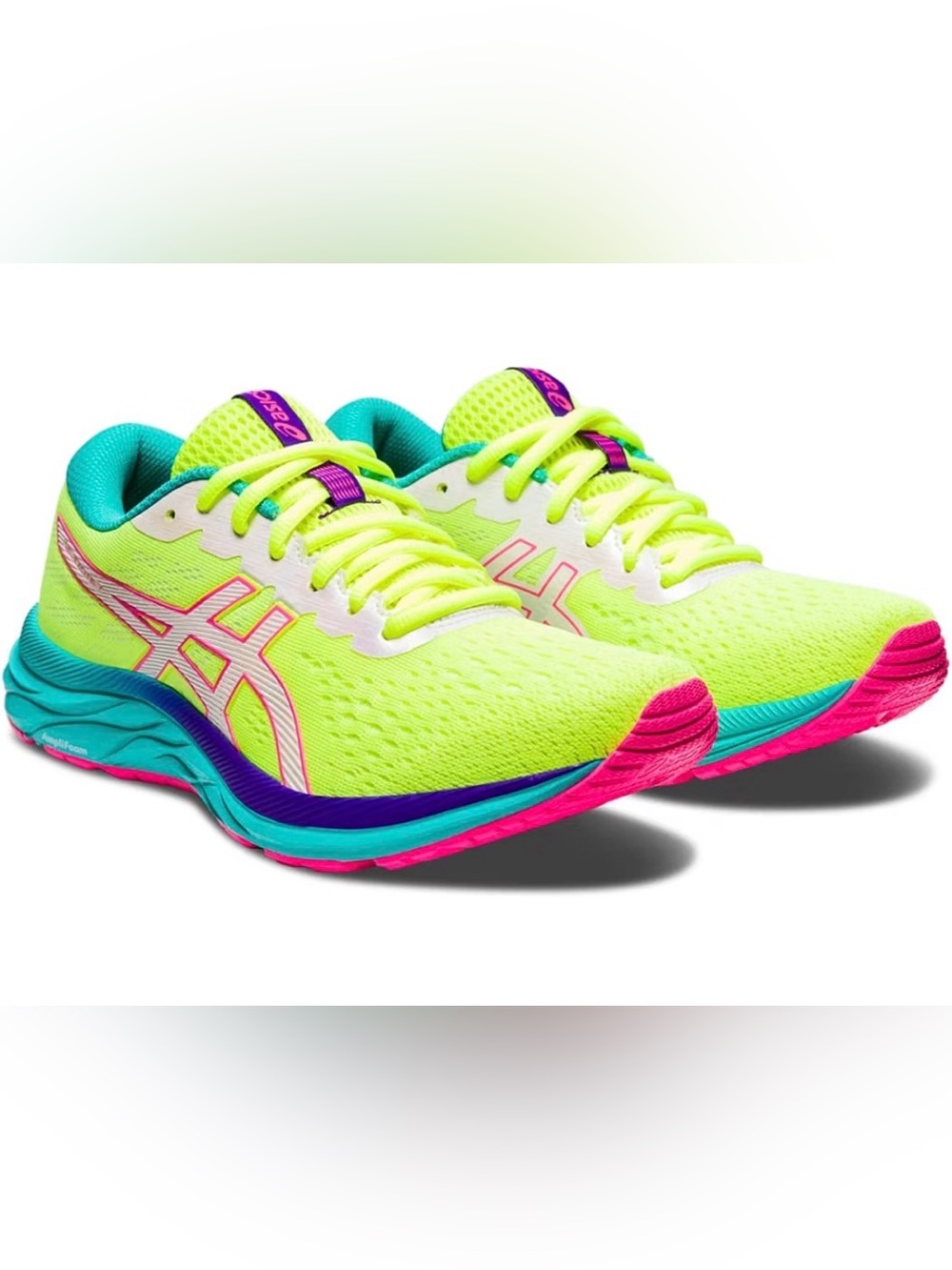 New ASICS Neon Yellow Women's Running Shoes with Pink & Teal Accents